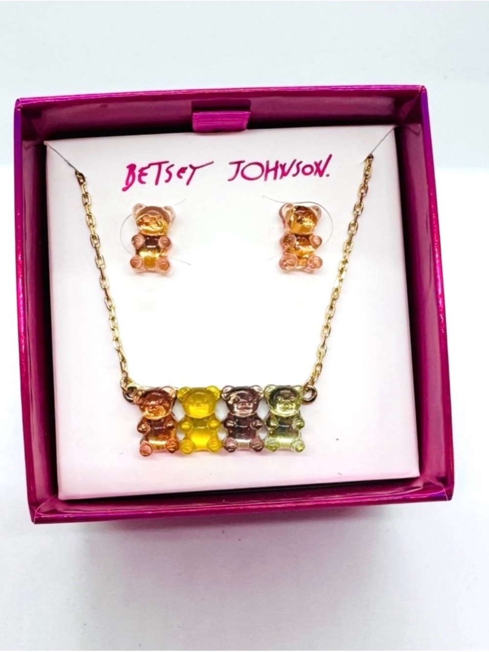 Betsey Johnson Multicolor Gummy Bear Necklace and Earring Set